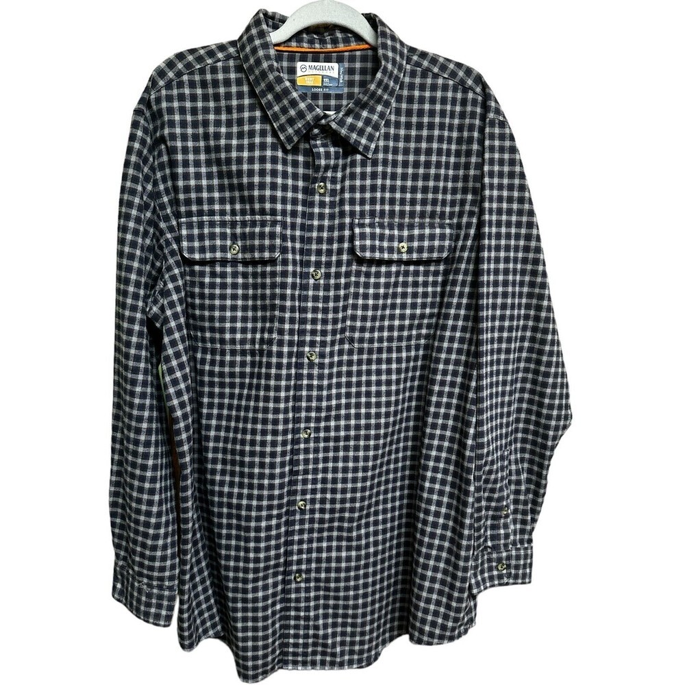 Magellan Flannel Shirt Mens Size 2XL Hunt Gear Loose‎ Fit Plaid Blue Mag Wick